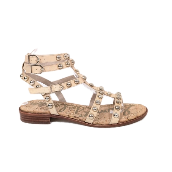 Sam Edelman Eavan Gladiator Sandals sz 8.5 NEW Women gold studded Leather Flats - Picture 1 of 11